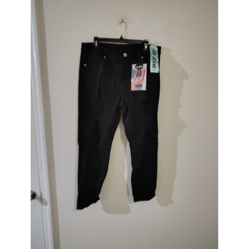 VIP Jeans Womens Black Distressed Ripped Skinny Jeans Size 18 NWT